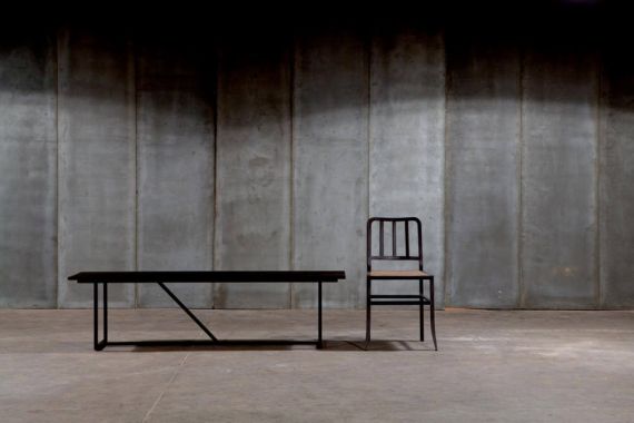 Mesa Nero – a black bench in solid oak and Metal Chair by Heerenhuis
