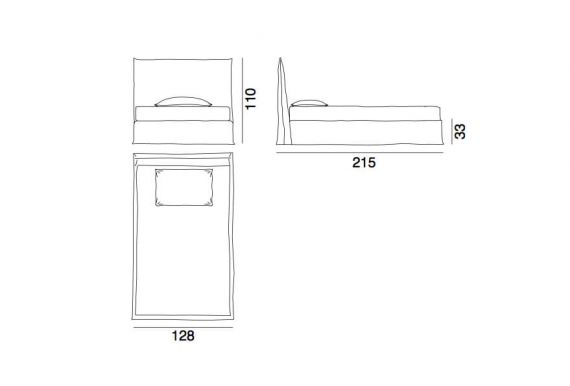 Ghost bed 80D – a small double bed by Gervasoni – technical drawing