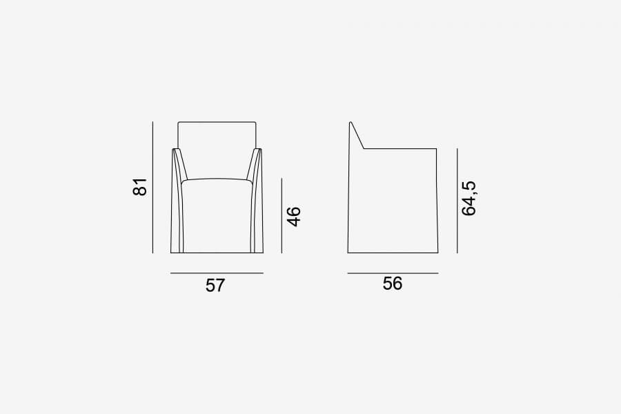 Ghost 25 armchair - technical drawing: designed by Paola Navone for Gervasoni