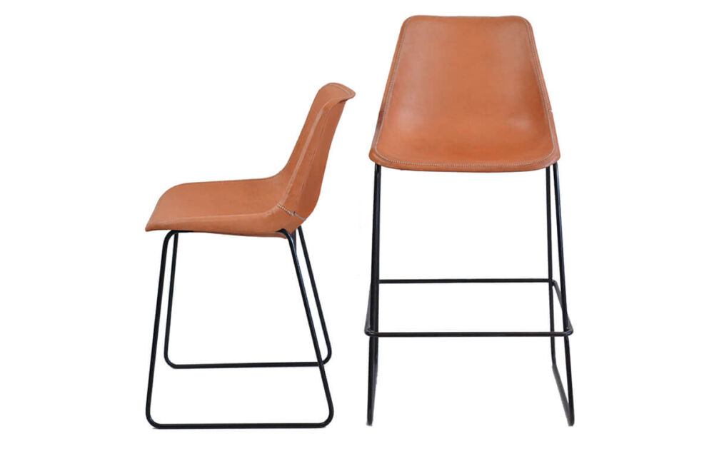 Giron dining chair (L) and Giron bar stool (R) - both in natural leather by Sol & Luna