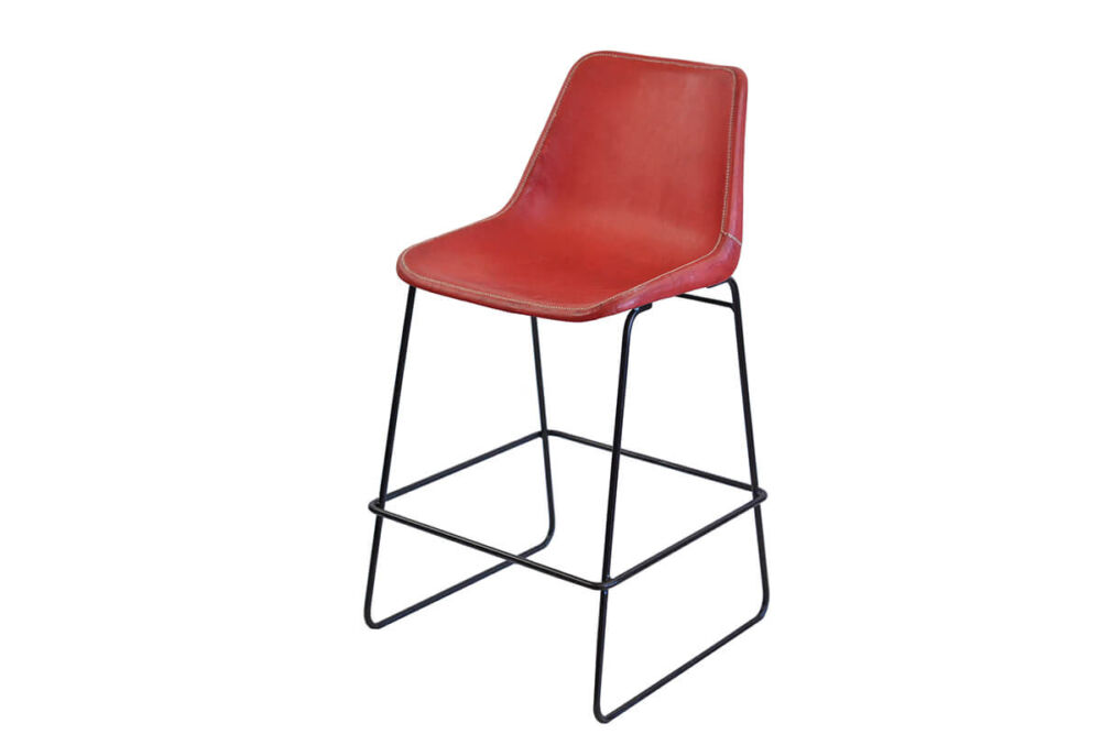 Giron bar stool in red leather by Sol & Luna