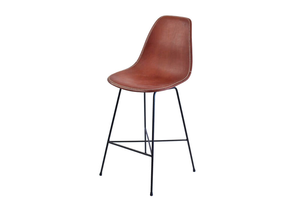 Hovy bar stool in brown leather by Sol & Luna