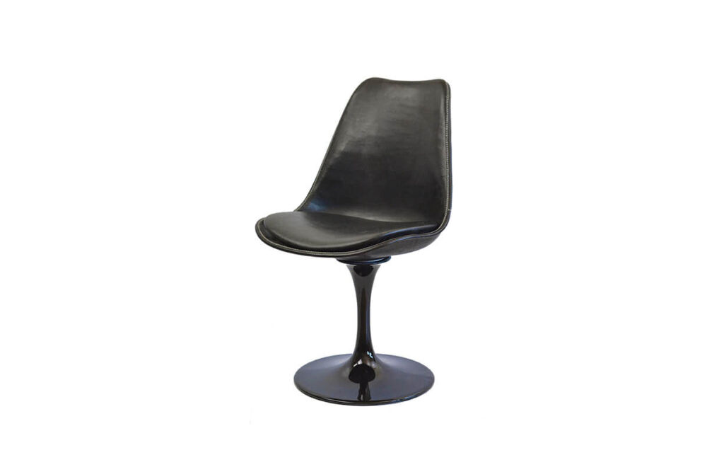 Revolving dining chair in black leather with black swivel base by Sol & Luna