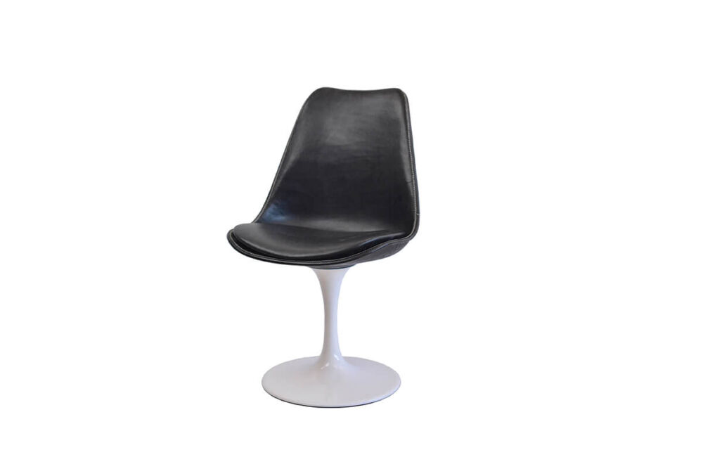 Revolving dining chair in black leather with white swivel base by Sol & Luna