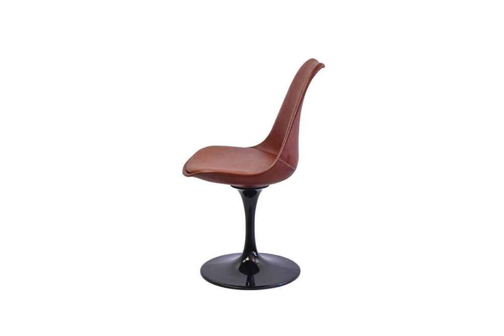 Revolving dining chair in brown leather (with black swivel base) by Sol & Luna