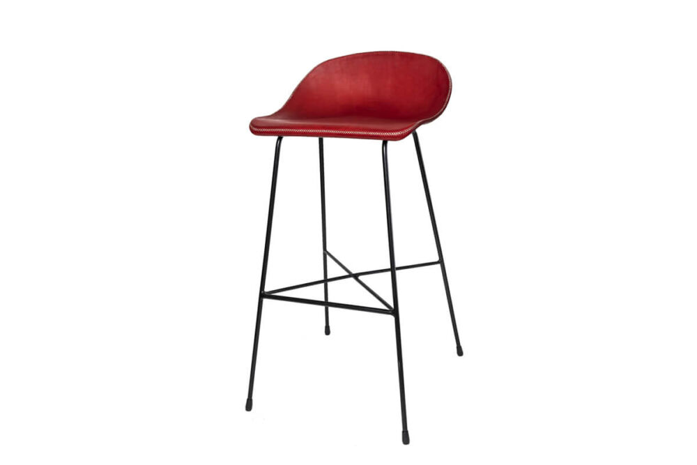Luis bar stool in red leather by Sol&Luna