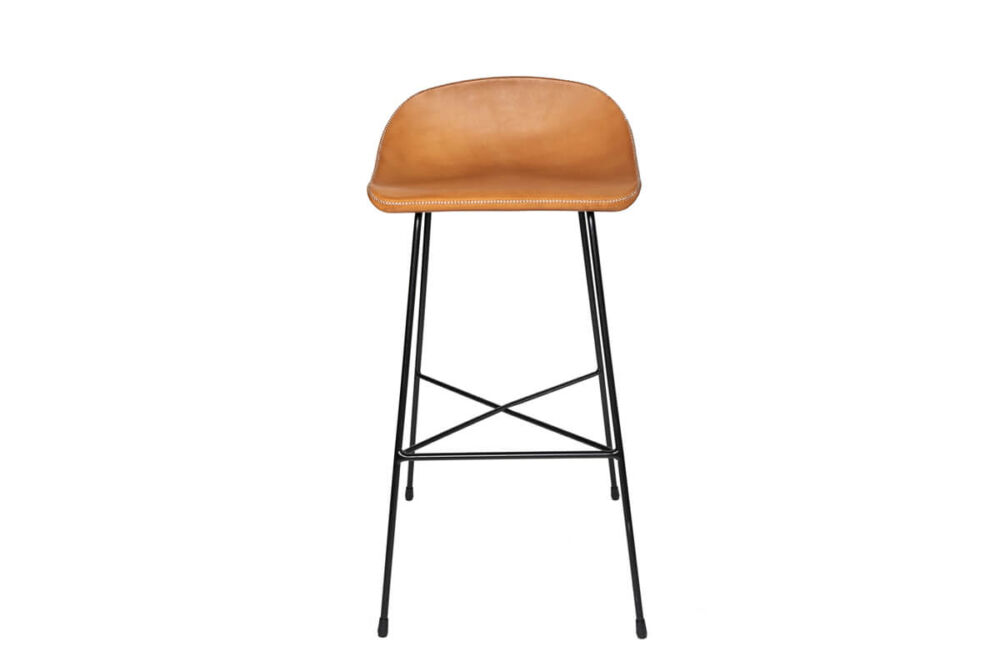 Luis bar stool in natural leather (front view)