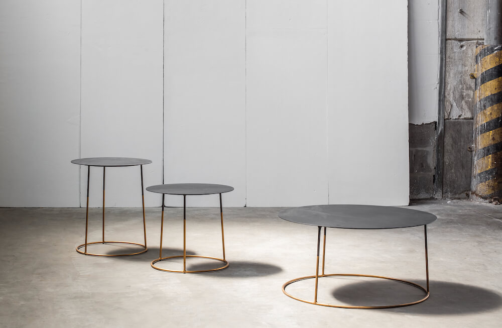 trio of Nimbus Gold coffee tables by Heerenhuis at Different Like a Zoo