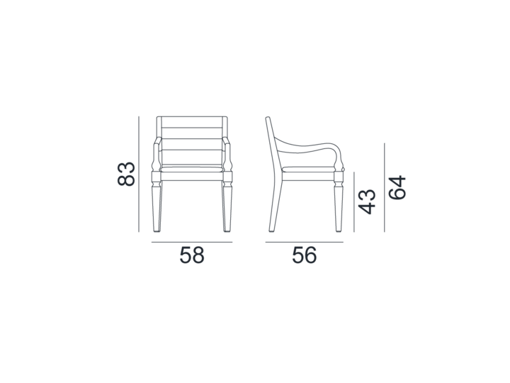 Jeko 24 outdoor dining armchair diagram by Gervasoni