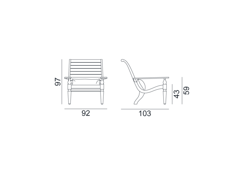 Jeko 26 outdoor armchair by Gervasoni – technical drawing