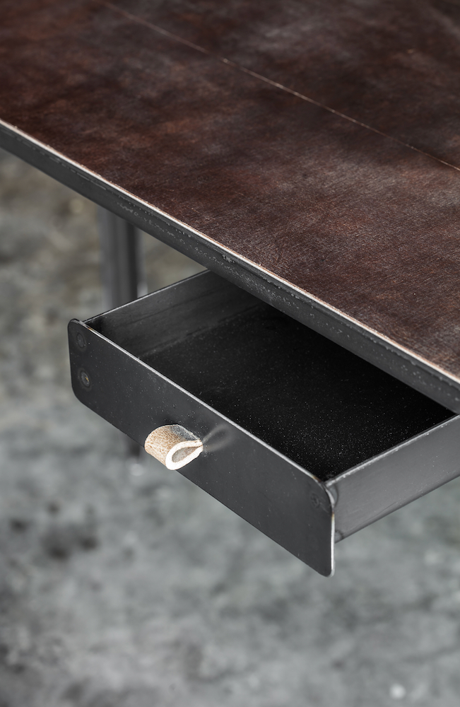 Hide leather desk (drawer detail)