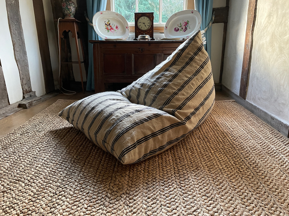 Pouf bean bag: made from a striped flatweave rug