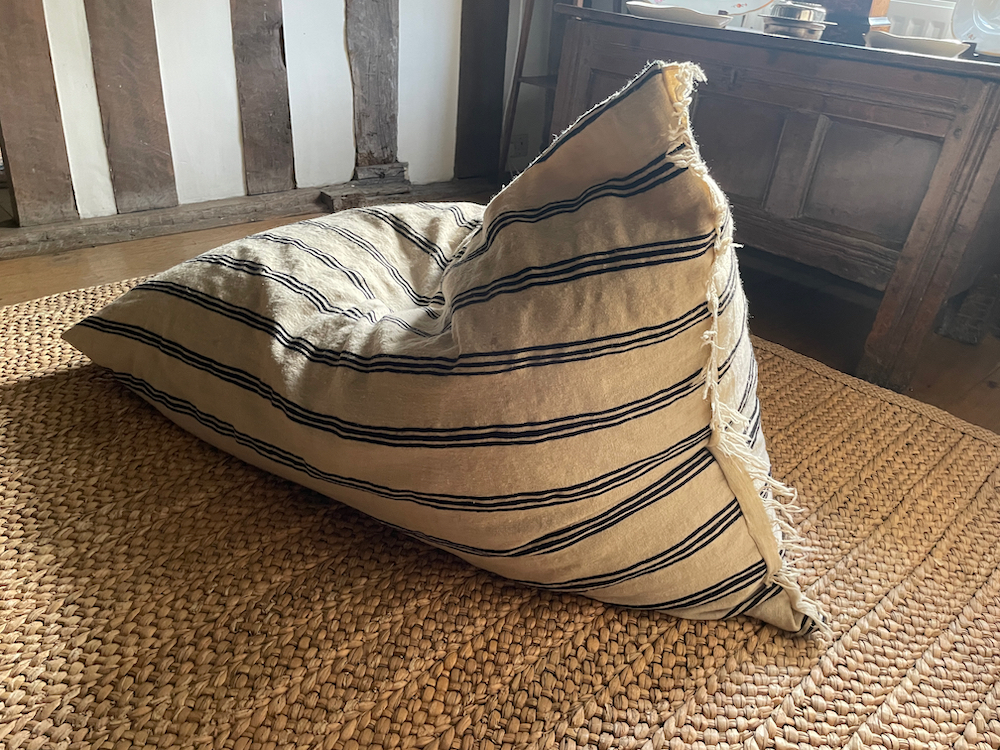 Pouf bean bag: made from a striped flatweave rug