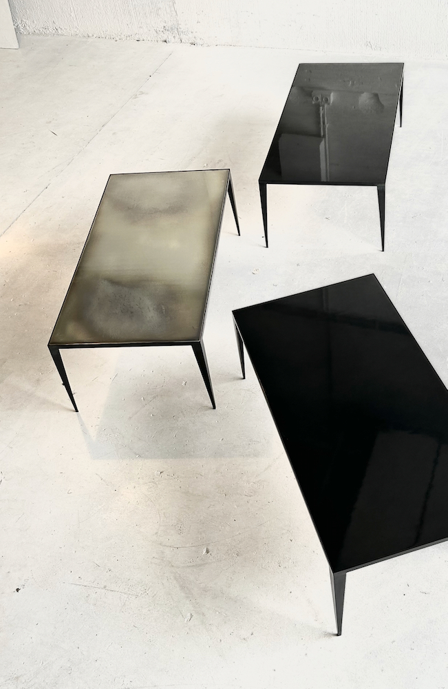 SHRP Chrome coffee table by Heerenhuis (brass + black finish shown)